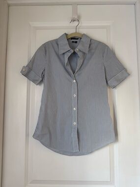Theory Blue and White Pinstripe Button-Up Shirt